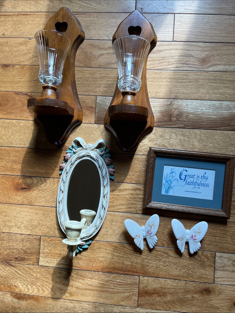 Unbranded Cream Floral Oval Wall Mirror with Candle Sconce